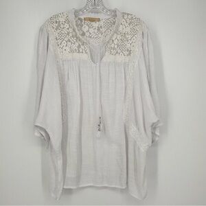 Hope & Harlow Plus Size 3X Blouse White Lace Bohemian Lightweight Tassel Tie